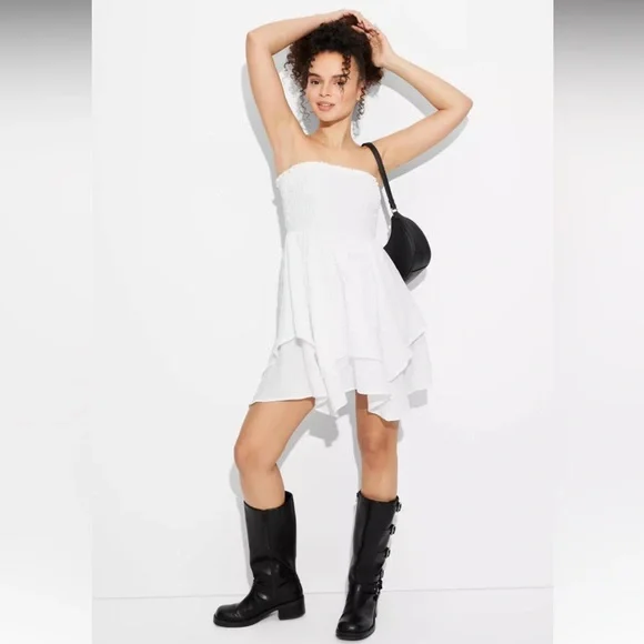 wild fable | Dresses | Wild Fable White Smocked Tiered Fit And Flare Mini  Dress | Poshmark